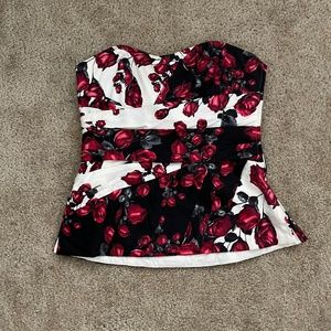 White House Black Market Rose Print Bustier top Size 0